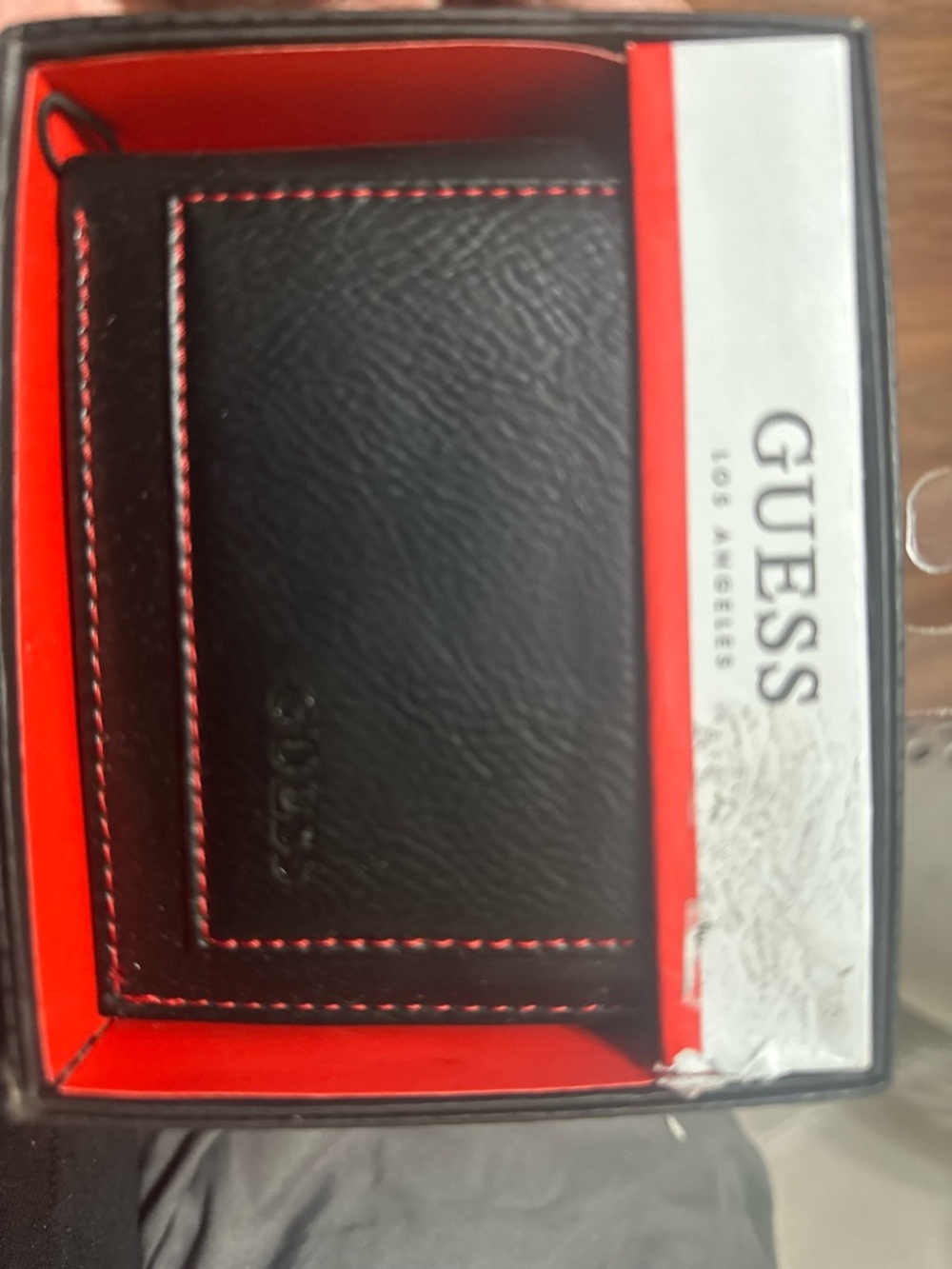 Guess Black Wallet with Red Contrast Stitching